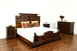 Italian Renaissance Antique Bedroom Set, King Bed, Dresser & Nightstands #39683