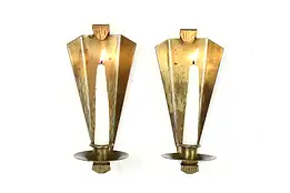 Pair of Arts & Crafts Mission Antique Brass Candle Wall Sconces, Roycroft #39695