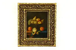 Fruit Basket Still Life Original Antique Oil Painting 15.5" #39722