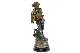 Victorian Antique Spelter Statue of Farmer Reaping Wheat, Figures on Base #39792