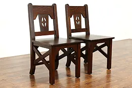 Pair of Arts & Crafts Mission Oak Antique Dining, Office or Game Chairs #39030