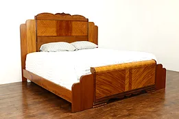 Art Deco Waterfall Design 1930s Vintage Mahogany Satinwood King Size Bed #39049