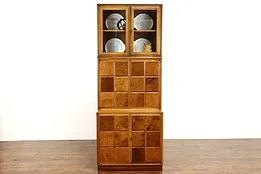 Midcentury Modern Vintage Chestnut & Burl 3 Piece Stacking Wall Cabinet #39704