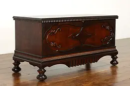English Tudor Style Antique Carved Cedar Lined Blanket Chest or Trunk #39705