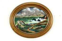 Bay Winds Original Vintage Oval Enamel on Copper Plate, Bertheru 12.5" #39717