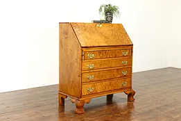 Georgian Vintage Birdseye Curly Maple Secretary Desk, Secret Compartments #39763