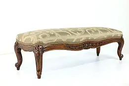 Country French Vintage Carved Fruitwood Footstool Kneeler, New Upholstery #39779