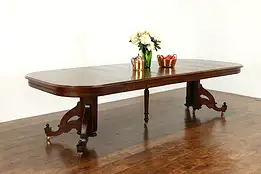 Victorian Eastlake Antique Walnut 48" Banquet Dining Table, Extends 9' #39790