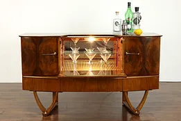 Midcentury Modern Vintage English Walnut Burl Bar Cabinet, Beautility #39025
