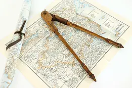 Industrial Farmhouse Antique Wooden Carpenter Compass Tool 17" #39561