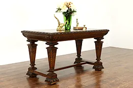 Renaissance Antique French Carved Oak Library or Hall Table, Office Desk #35927