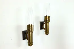 Pair Farmhouse Industrial Antique Brass Railroad Car Lamps Wall Sconces #39503