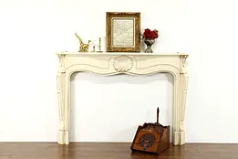 Farmhouse Country French Vintage Painted Fireplace Mantle, Carved Shell #39512