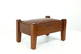 Arts & Crafts Mission Oak Antique Craftsman Footstool, New Leather #39584