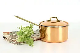 Farmhouse Vintage Solid Copper Sauce Pot with Lid, Copral Portugal #38585