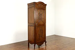 Country French Carved Chestnut Antique 1860 Armoire, Wardrobe or Closet #38708