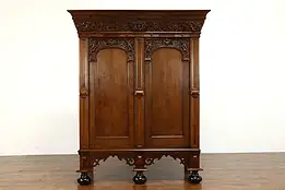 Dutch Traditional Antique 1670 Carved Oak Kas, Dowry Armoire or Cabinet #38722