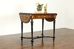 Italian Antique Marquetry Drop Leaf End or Lamp Table, Hall Console #38833