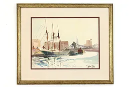 Newtown Creek, NY Original Antique Watercolor Painting, 1928 Lever 26.5" #38913