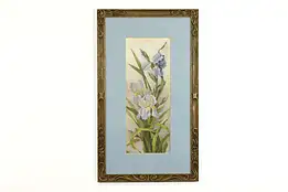 Iris Flowers Still Life Antique Original Pastel Painting 33" #38914