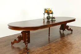 Victorian Antique Walnut 48" Round Banquet Dining Table, Extends 12' #38970