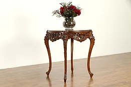 Marquetry Inlaid Vintage Carved Walnut Hall Center or Lamp Table #32200