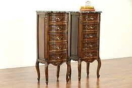 Pair of Italian Antique Marble Top Small Chests or Nightstands  #32243