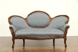 Victorian Antique Carved Walnut Loveseat or Small Sofa, New Upholstery  #32393