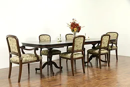 Walnut Antique Dining Set, Table, 4 Leaves, Chairs, Hand Painted #32394