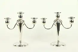 Pair of Sterling Silver Vintage Weighted Triple Candelabra #32443