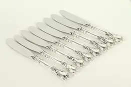 Chantilly Gorham Set 8 Sterling Silver Butter Knives, Stainless Blades #32466