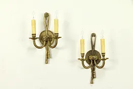 Pair of Vintage Rope & Tassel Brass Wall Sconces or Lights #32508