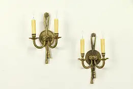 Pair of Vintage Rope & Tassel Brass Wall Sconces or Lights #32508