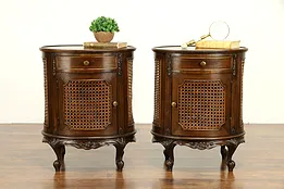 Pair of Antique Oval Walnut Nightstands or End Tables, Cane Panels #32572