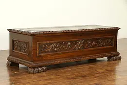 Italian Antique Cassone, Dowry Chest, Blanket Trunk or Bench, Lion Paws #32573