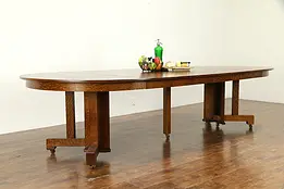 Craftsman Quarter Sawn Oak Antique 54" Round Dining Table, Extends 10' 5" #32615