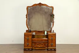 Art Deco Waterfall Vintage Vanity or Dressing Table, Gold Mirror Mosaic #32679
