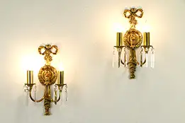 Pair of Vintage Gold Plated Brass Double Wall Sconce Lights #32682