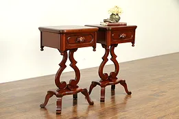 Pair of Vintage Cherry Lyre Base Nightstands or End Tables #32790
