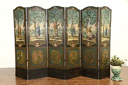 Hand Painted Antique 6 Panel Screen, Renaissance Scenes &  Trompe-l'œil #32906