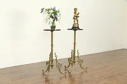 Victorian Antique Pair of Brass Fern Plant Stands or Sculpture Pedestals #32937