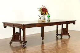 Victorian Eastlake Antique Walnut Dining Table, 6 Leaves, Extends 115" #33009