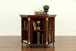 Burl & Rosewood Inlay Hexagonal Bookshelf Lamp Table, Gold Accents #33051