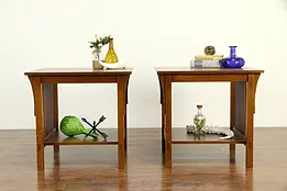 Pair of Arts & Crafts Oak Craftsman Lamp Tables, Signed Stickley 2008 #33059