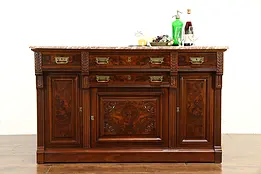 Victorian Eastlake Antique Walnut Sideboard, Server or Buffet, Marble Top #33061