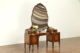 Satinwood & Mahogany Antique Vanity & Mirror, Signed Blackhawk #33087