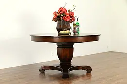 Empire Antique Round Mahogany 54" Dining Table, 3 Leaves, Extends 90"  #33093