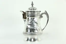 Victorian Antique Silverplate Hand Engraved Poppies Water Pitcher, Wilcox #33155