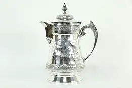 Victorian Antique Silverplate Hand Engraved Poppies Water Pitcher, Wilcox #33155