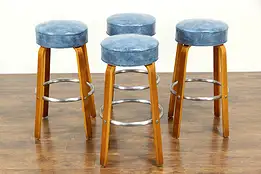 Set of 4 Vintage Soda Fountain or Kitchen Stools, Chrome & Maple #33214